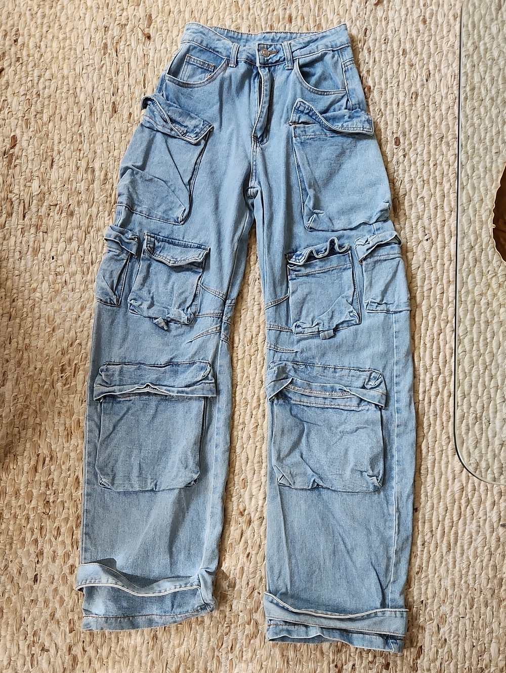 Light Blue Cargo Jeans with Contrast Stitching